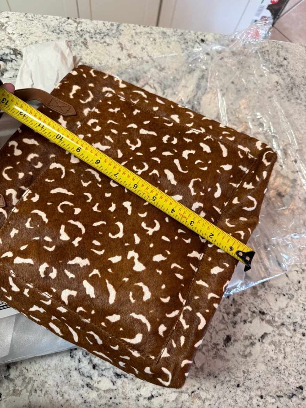 Brown and White Animal Print Tote Bag - Faux Haircalf - Picture 6 of 7